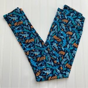 NWT LulaRoe OS Leggings blue orange feather Women’s One Size preschool mom NEW